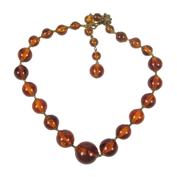 Miriam Haskell FAUX Amber Lucite Marbled Beaded Necklace 12 in Vintage Choker - Picture 1 of 8